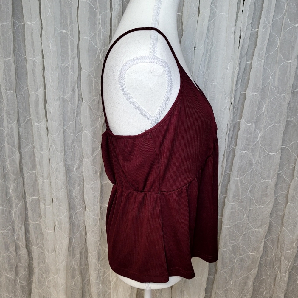 SHEIN Burgundy V Neck Peplum Camisole Spaghetti Strap Top OXL - Picture 2 of 5